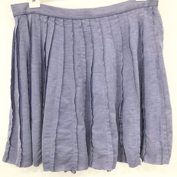 Olive + Oak Blue Raw Edge Cut Pleated Circle Skater Mini Skirt - Picture 5 of 11